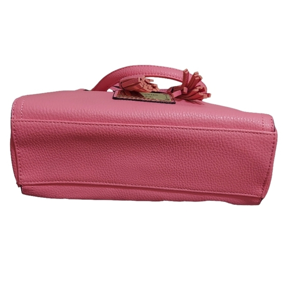 Nicole By Nicole Miller Bubblegum Pink Pebbled Faux Leather Bow Tassel Satchel - Picture 6 of 16